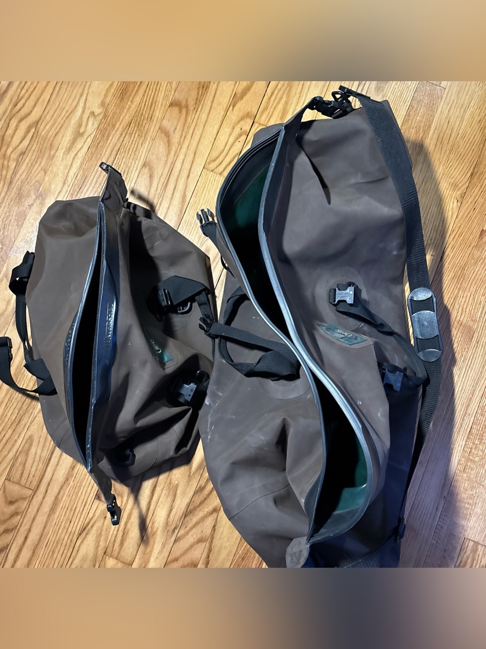 LOT OF 2 ORVIS waterproof roll-top duffel bags 31” XXL & 19” M - brown - Picture 5 of 9